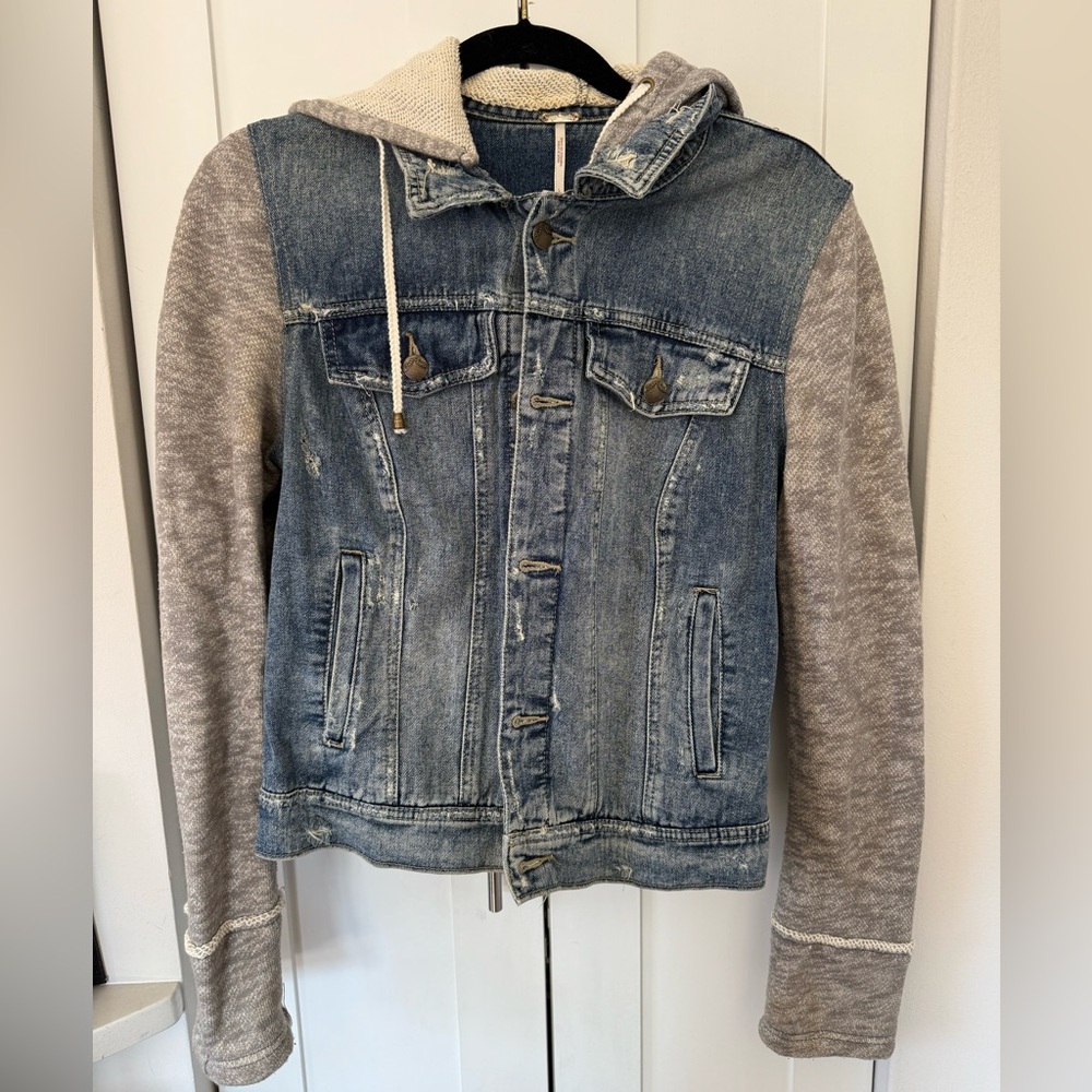 Free People Denim Knit Jacket with Hood